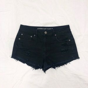 American Eagle Black Hi-Rise Festival Denim Shorts